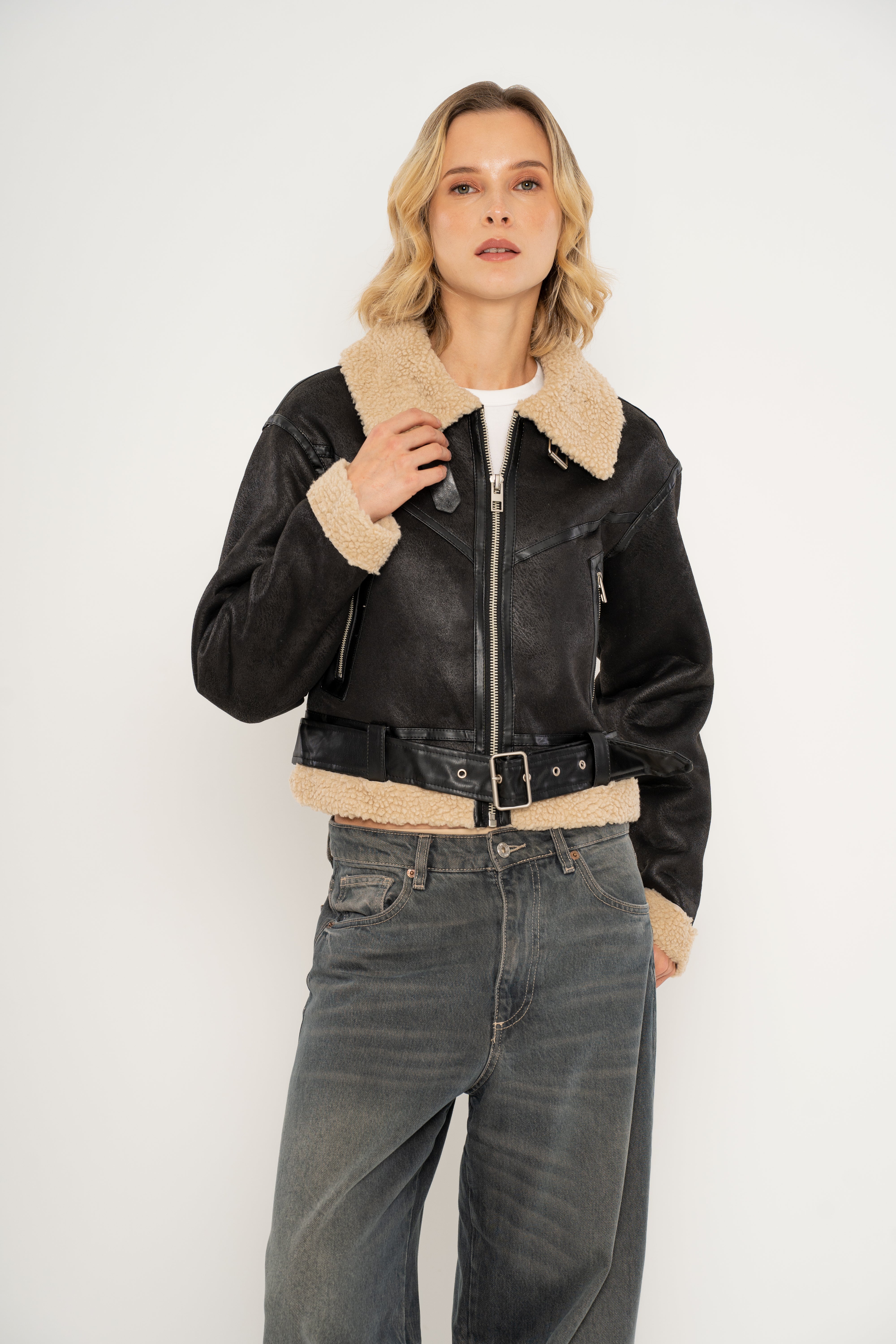 Chaqueta Mujer Cuerina y Borrego