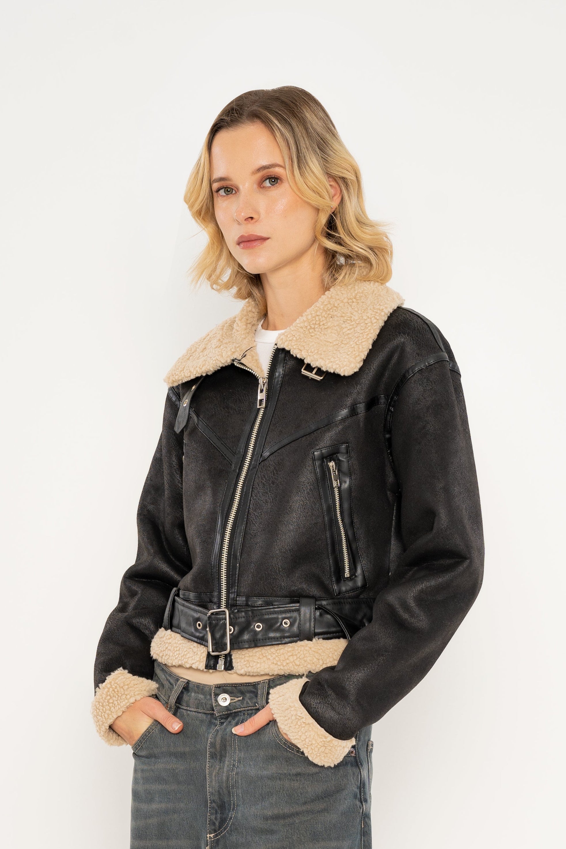 Chaqueta Mujer Cuerina y Borrego